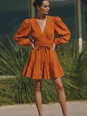 🧡 NWT Ulla Johnson Rosalind Dress in Saffron Orange Cotton Poplin 0,2,4,8 $390